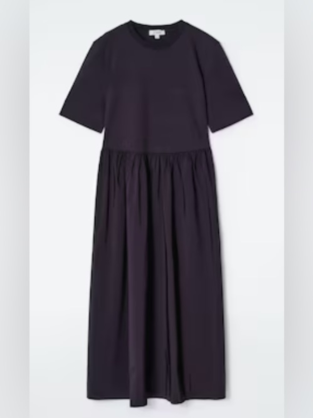 COS Black Short-Sleeve Gathered Waist Maxi Dress